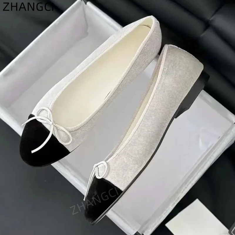 2024 high quality Luxury Designer Ballet Flats Leather Bow Fashion Casual Flats Round toe Women\'s Shoes