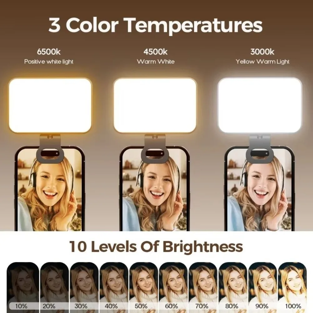 Luce per selfie a LED 800/1000mAh USB ricaricabile Luminosità regolabile Mini luce per selfie 3 modalità Luce di riempimento a LED