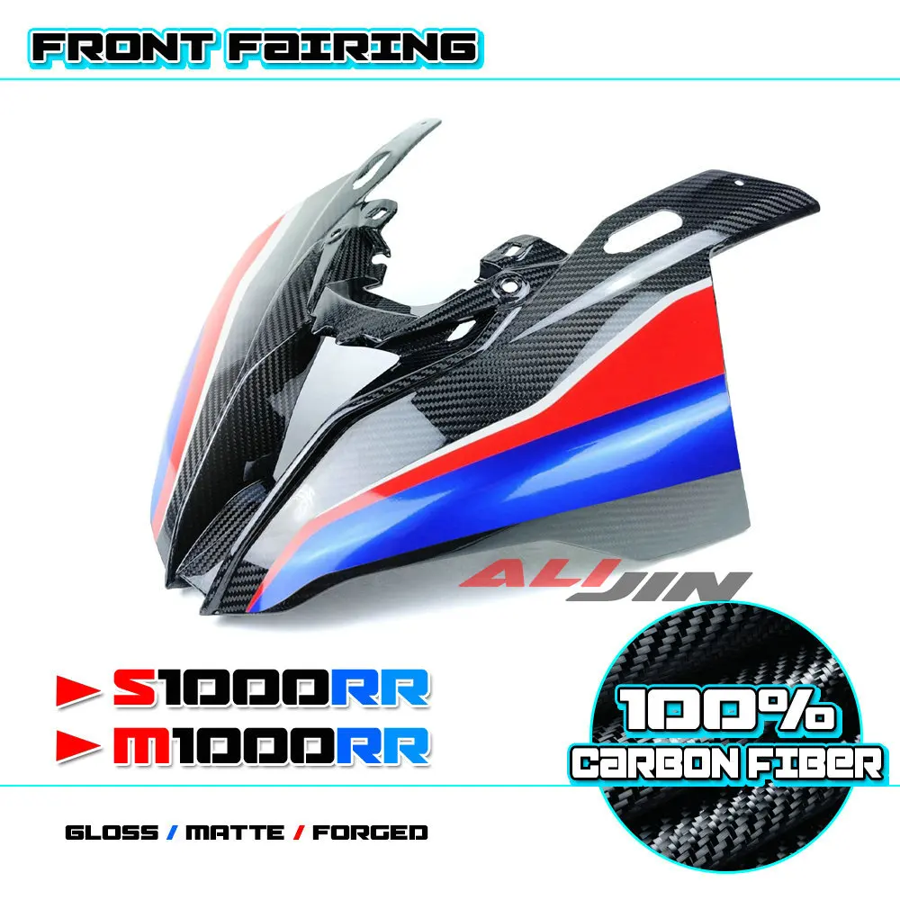 Real Carbon Fiber Motorcycle Full Front Fairing Nose Panel Headlight Cover Printed Cowling For BMW S1000RR M1000RR 2019-2023