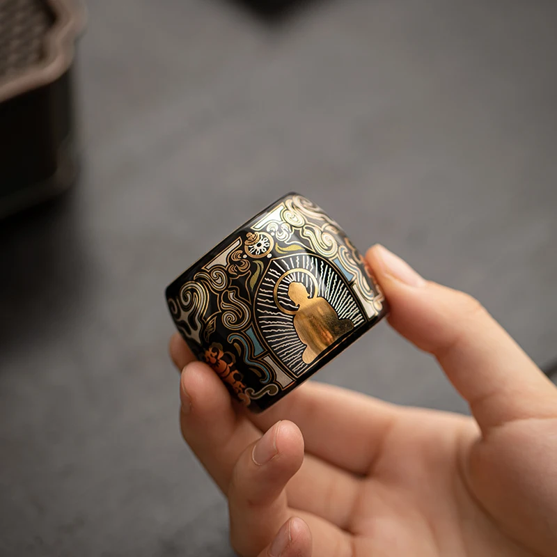 Dunhuang Thangka Cover Holder Decoration Home Gold and Silver Inlaid Retro Sumptuous Tea Ceremony Accessory Creative Tea Pet New