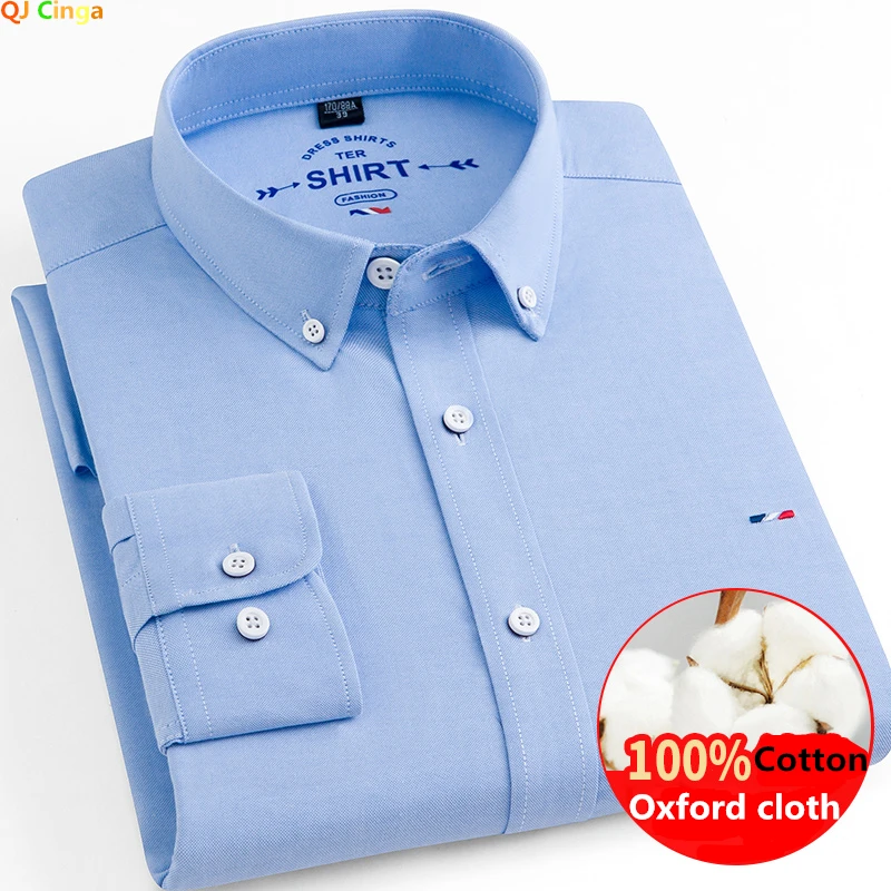 Camicia a maniche lunghe in tessuto Oxford, camicie monopetto in cotone da uomo, con colletto quadrato Business Casual Top uomo Camisa/Chemise