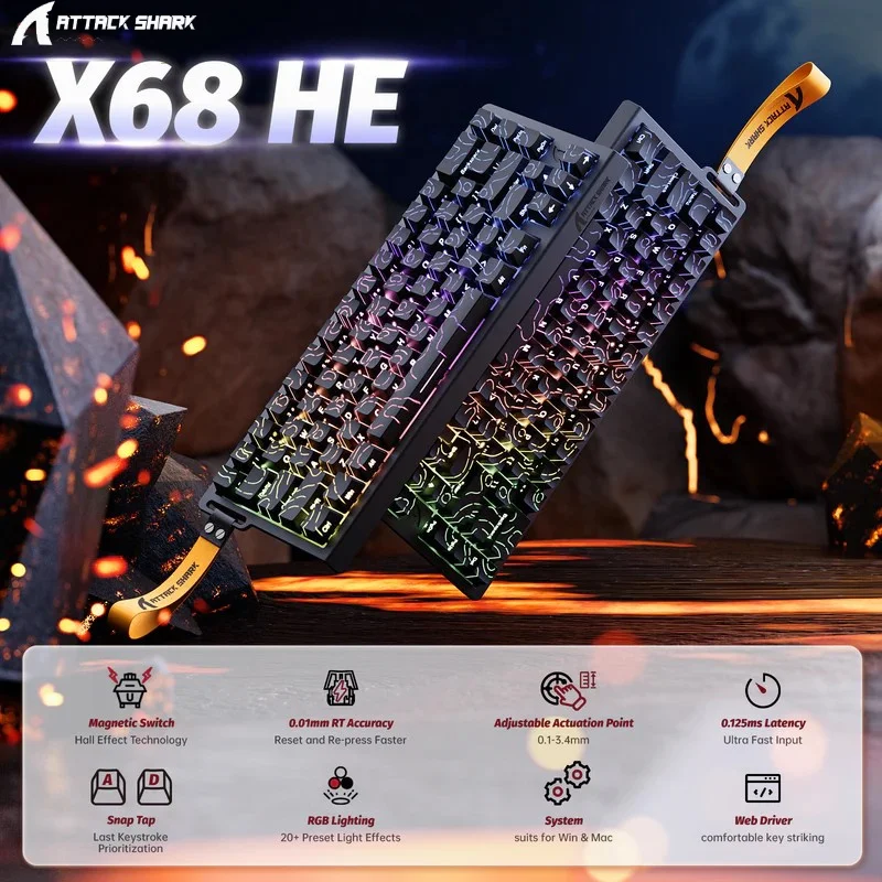 

Attack Shark X68 He Rapid Trigger Keyboard Magnetic Switch 8k 0.01mm Rt Adjustable Low Delay Wired Rgb Esports Gaming Keyboards