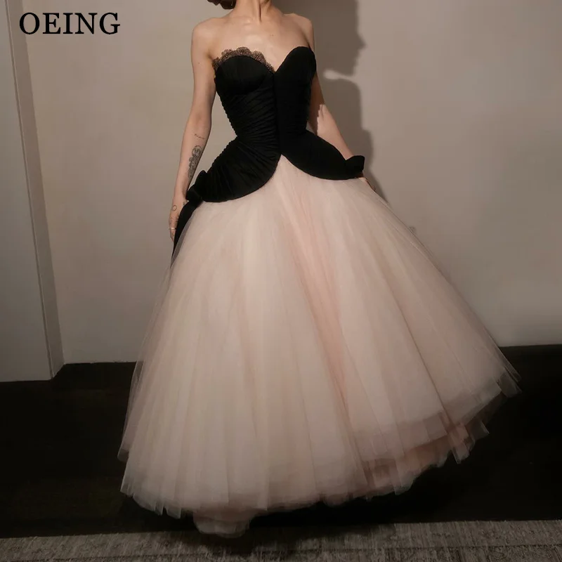 

OEING Elegant A-Line Prom Dress Princess Black Pink Butterfly Draped Floor Length Gala Party Puffy Dress vestidos Customized
