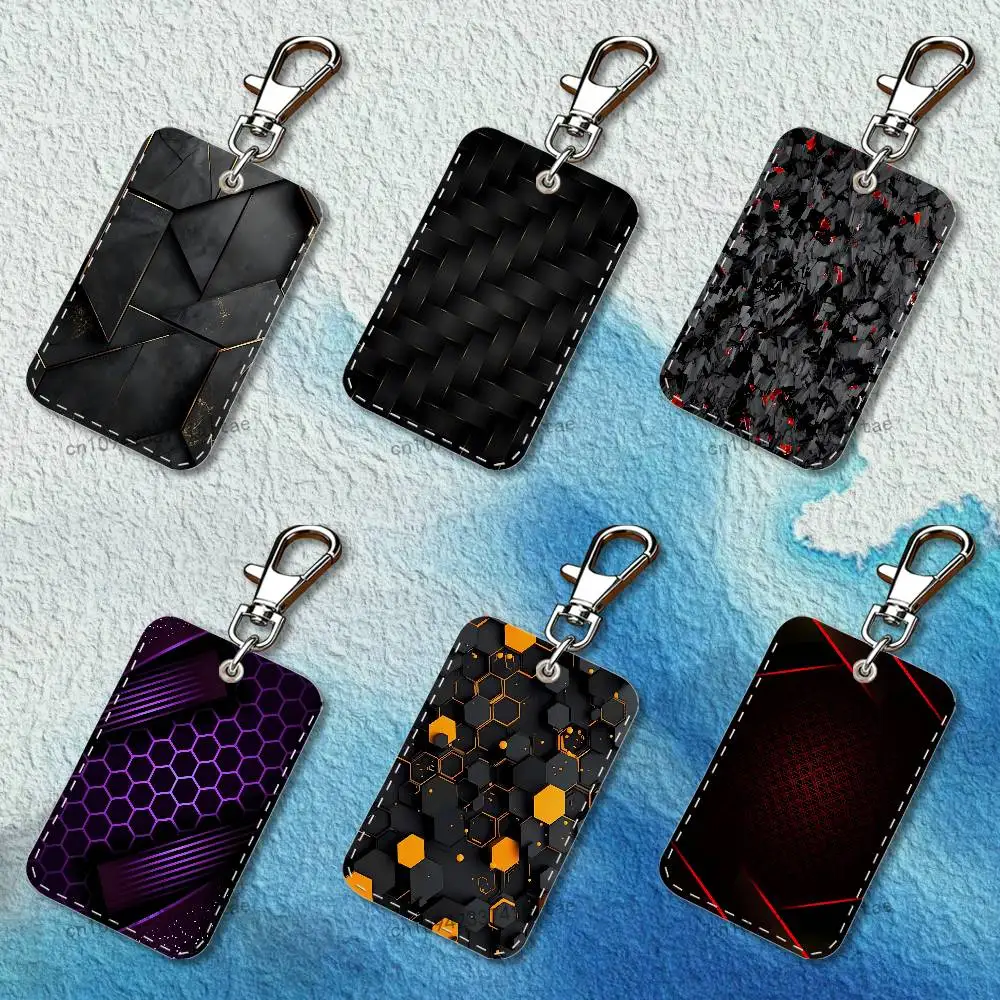 

Cool Carbon Fiber Pattern Rectangle Card Case Keychain Access Card Bag Key Tag Ring Leather Card Holder Key Ring Access