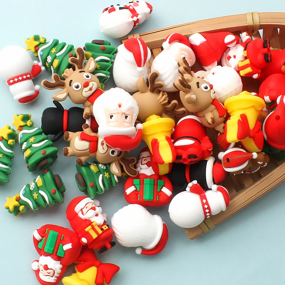 5/10/20 قطعة سيليكون الخرز ثلاثية الأبعاد عيد الميلاد موضوع سانتا كلوز شجرة عيد الميلاد على شكل البؤري الخرز لصنع المجوهرات أقراط القلم #5