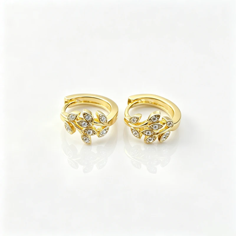 Gold‑Tone Leaf Branch Zircon Huggie Hoop Earrings for Women, Marquise Stone Vine Motif Click‑Top Ear Hoops, Nature Jewelry