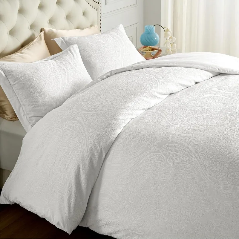 

Cotton Duvet Cover King Size - Boho Textured Medallion Duvet Cover Set, Soft and Breathable Jacquard Bedding Set for All Seasons