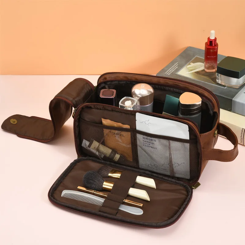 New high-capacity men's grooming bag, business minimalist makeup bag, PU leather travel multifunctional storage bag