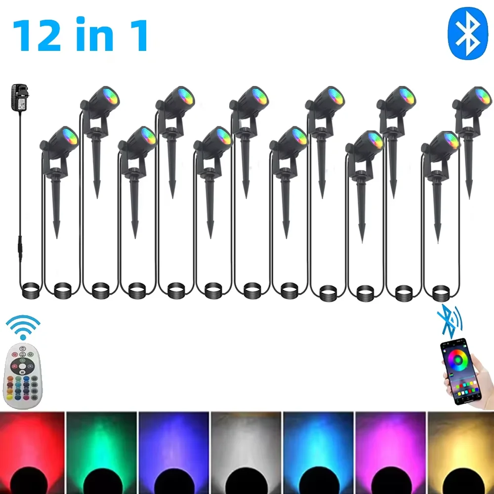 Outdoor Smart Landscape Spotlight APP and Remote Control 16 Million Colors IP65 Waterproof For Path Courtyard Gardens Backyard
