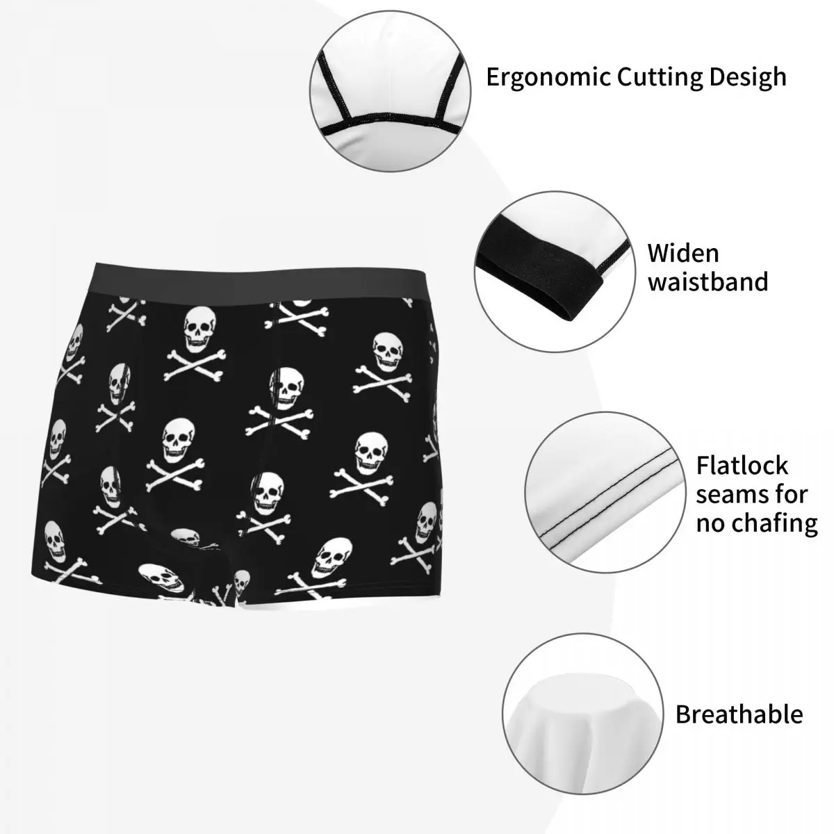 Skeleton Skull Bone Jolly Roge Underpants Homme Panties Men\'s Underwear Comfortable Shorts Boxer Briefs