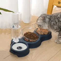 Alimentador automático de plástico para gatos, 3 en 1 cuenco de comida para perros, cuencos dobles, depósito de agua automático, bebedero, accesorios de alimentación para gatos