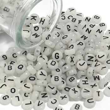 100顆7毫米壓克力夜光珠,扁平圓形字母散珠,用於珠寶製作DIY手鍊項鍊配件 10 最佳銷售 發光珠子 - №9