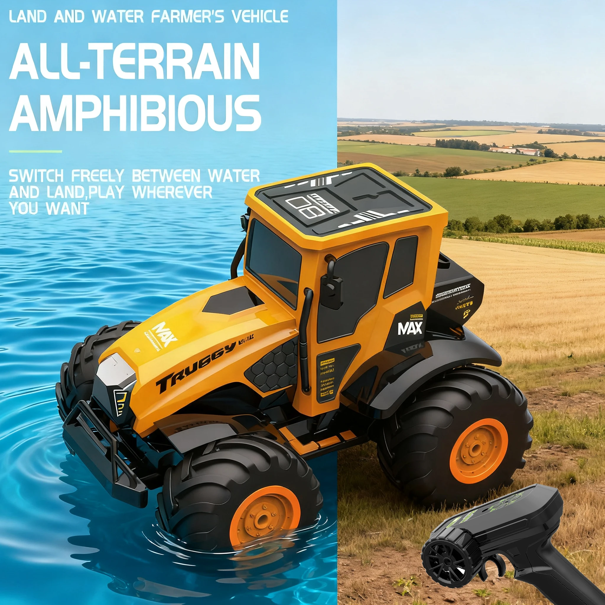 RC Car Tractors 1/14 Trailer Waterproof Farm Cars Amphibious Farming Truck Miniature Farmer Animal Model Toys Children