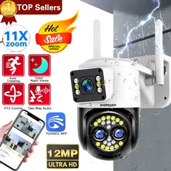 12MP 11X PTZ Zoom 6K 12Million High-Definition Three lens Surveillance WIFI Monitor Voice Intercom Panoramic Night Vision Camera