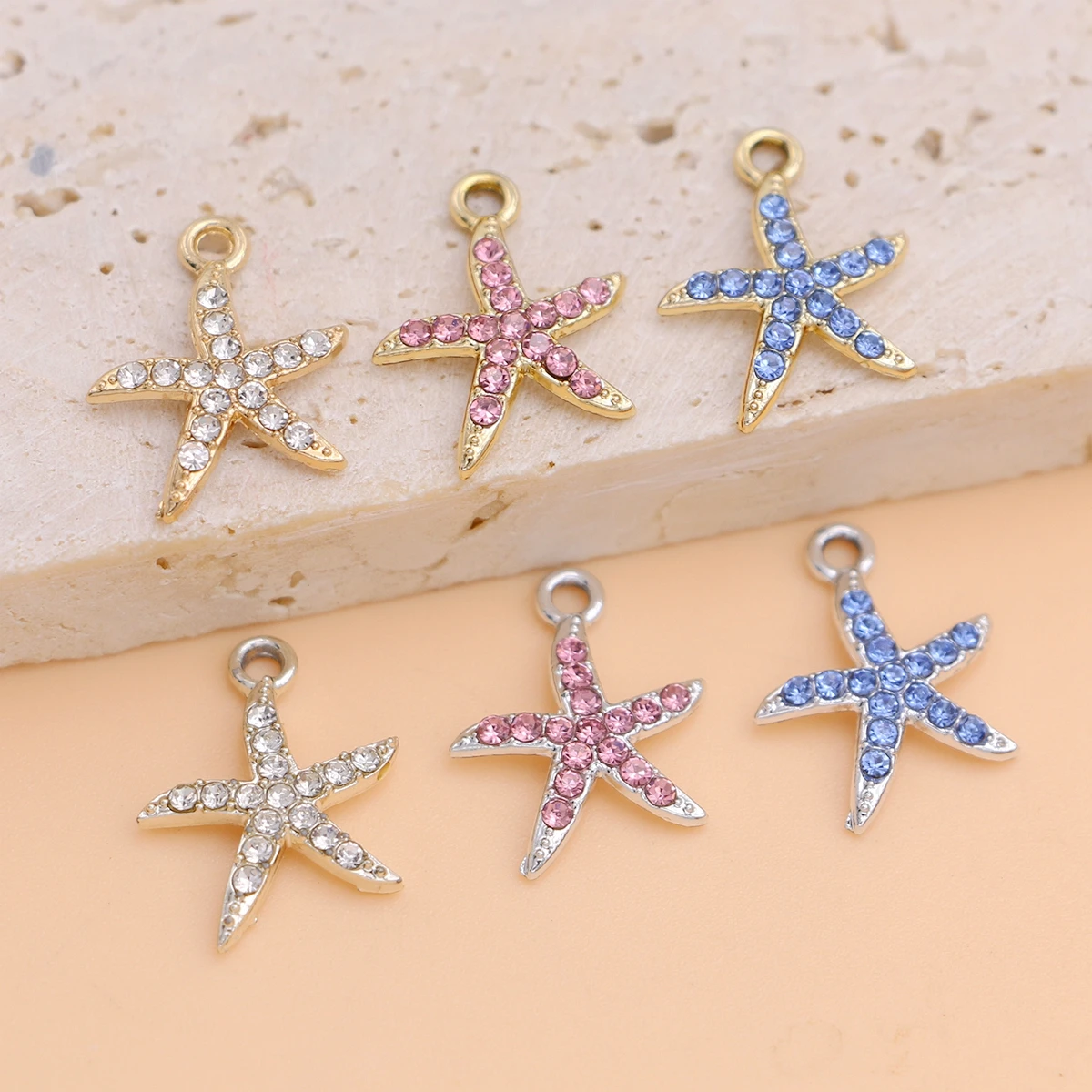 10Pcs Silver Plated Crystal Starfish Charms Pendant for Jewelry Making Bracelet Necklace Earrings Accessories DIY Craft 18x13mm