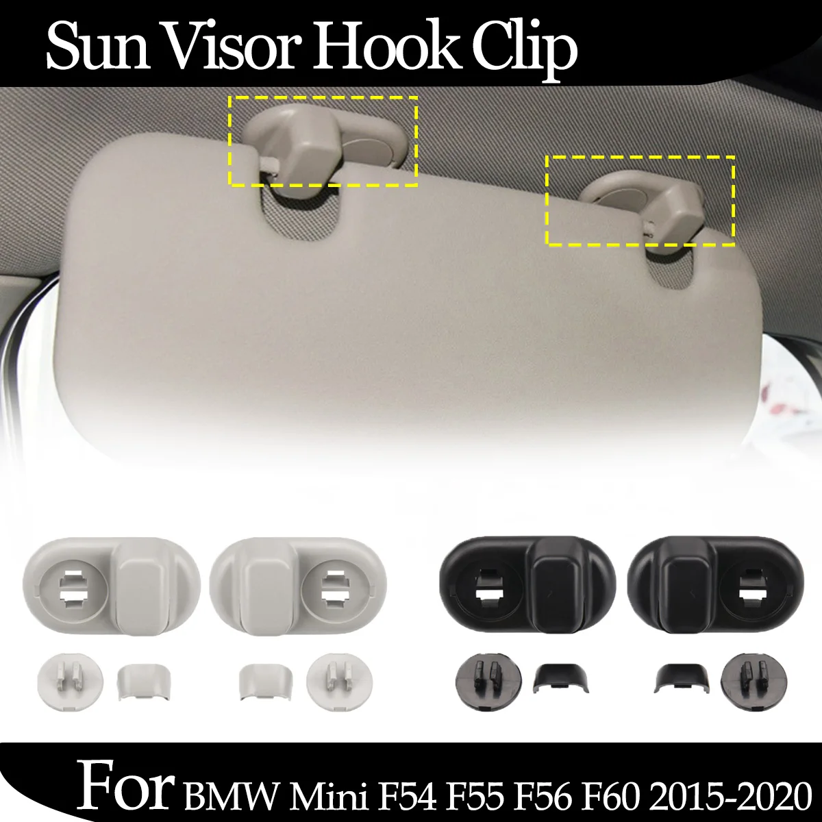 Front Left Roof Side Sunvisor Sun Visor Fixed Clip Buckle Retainer Hook Bracket For-BMW Mini F54 F55 F56 F60 2015-2020 Black