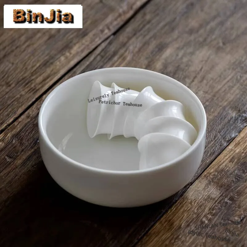 1300ml Sheep Fat Jade Jianshui Dehua White Porcelain Tea Washing Basin Writing-brush Washer Tea Residue Barrel Chaxi Teaware