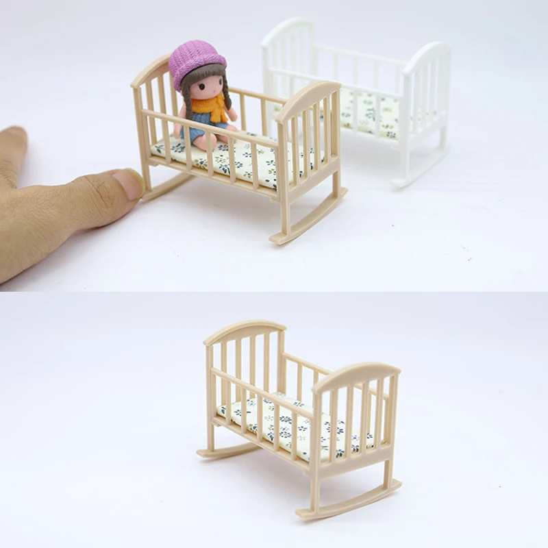 1/12 Dollhouse Mini Cradle Baby Bed Rocking Bed Model Dollhouse Simulation Furniture Decoration Dolls House Accessories Play Toy