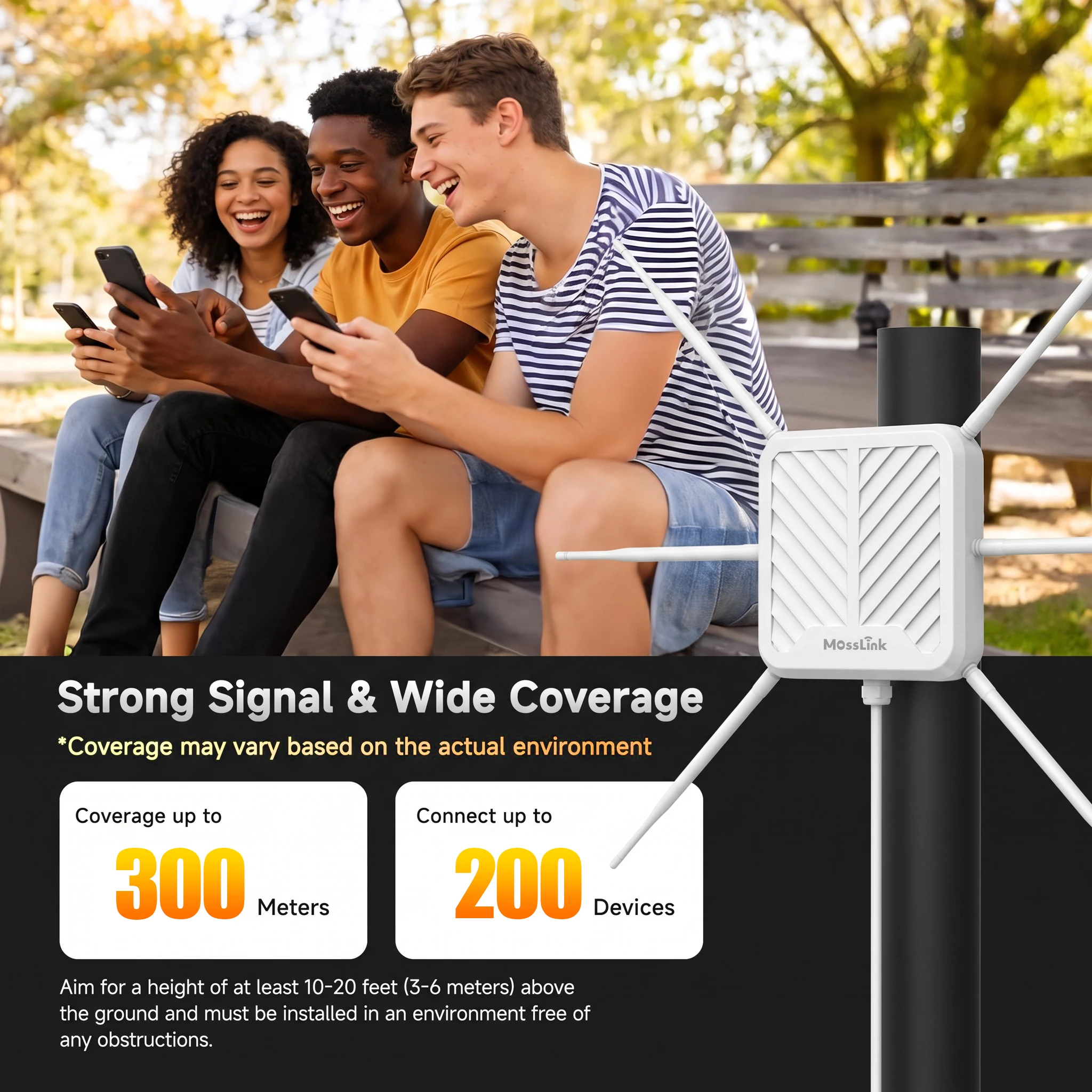 Mosslink AX3000 Outdoor WiFi6 AP Extender Dual Band PoE IP67 Waterproof 6x7dBi Antennas Supports 256 Devices for Yard, Farm,Gar