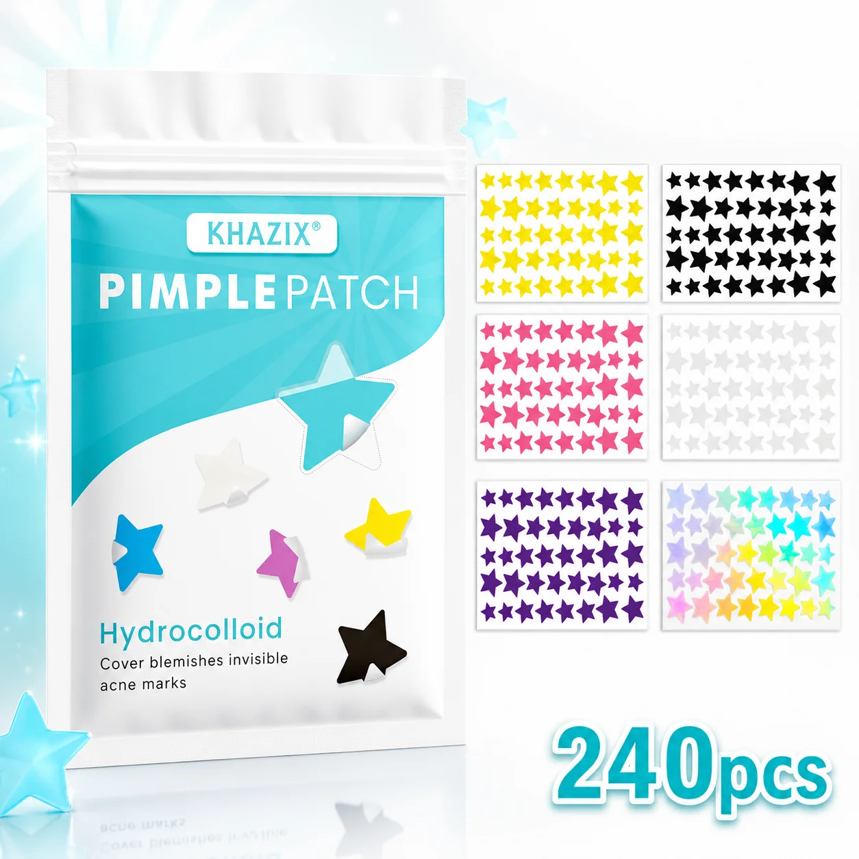 240PCS Star Pimple Patches For Face Hydrocolloid, Absorbing Cover, Tea Tree, Hydrocolloid Acne Patch, Cute Star Pimple Patch