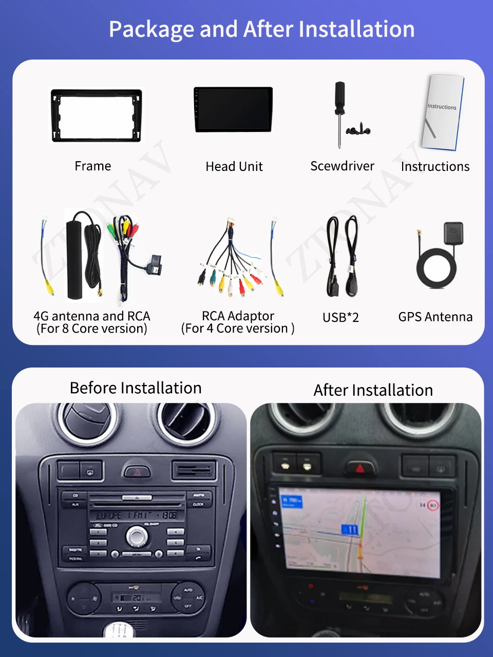 Android Radio For Ford Fusion 1 2005 - 2012 Car Media Player GPS Navi Headunit Carplay Android Auto Support 360 Camera