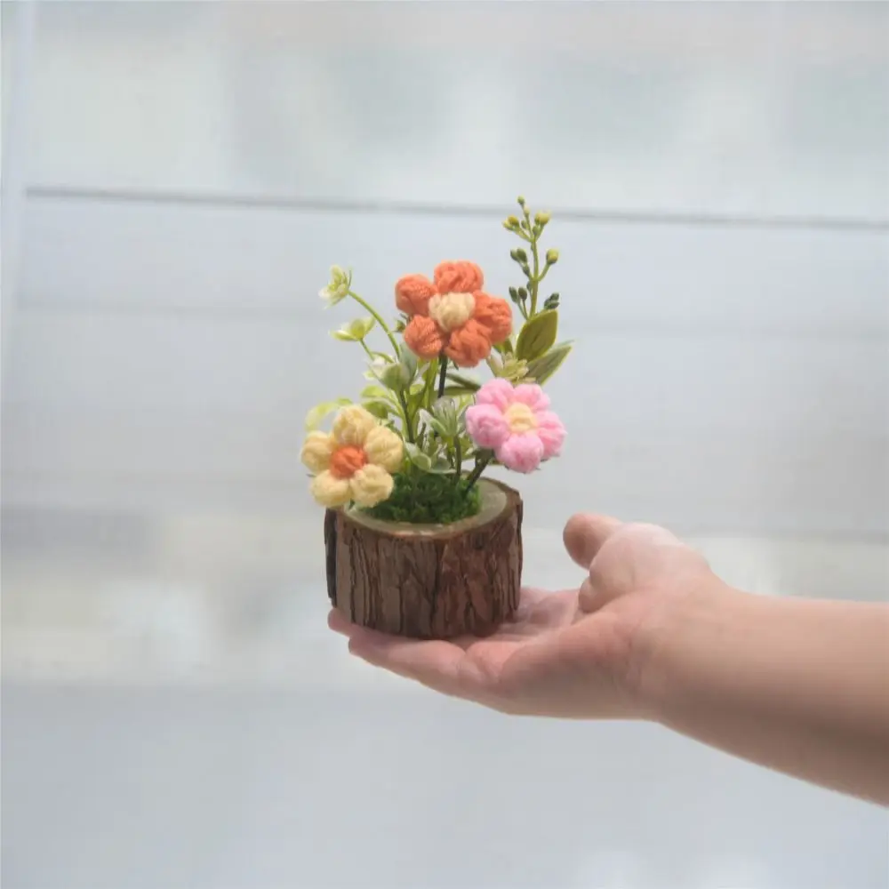 Handmade Crochet Flower Potted Simulation Flower Desktop Ornament Hand Woven Flower Cute Finished Knitting Flowers