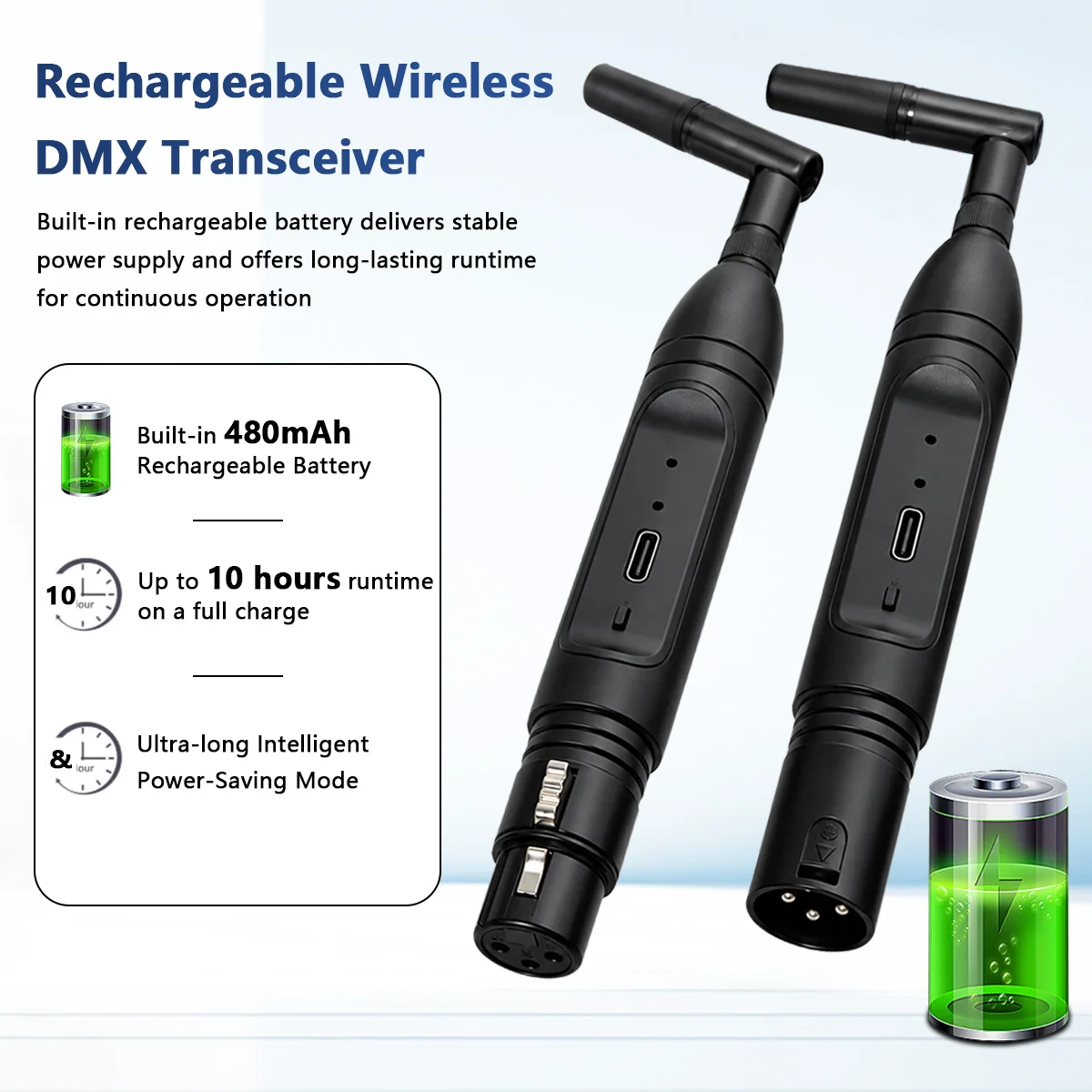 Wireless DMX512 Transmitter Receiver 2.4G Built-in Battery Stage Lighting Controller for LED Par Light DJ Disco Party Bar