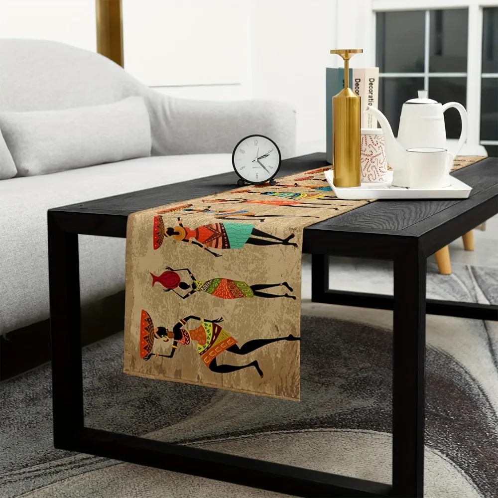 VIKAMA Ancient Egyptian Pattern African Tablecloth, Rustic Table Runner, Ideal for Dining Parties and Holiday Decorations