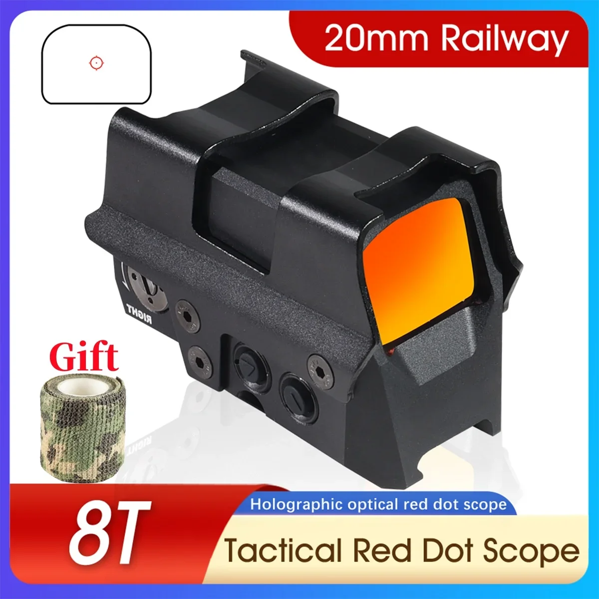 Tactical 8T Red Dot Sight 1x38mm Holographic Closed Optics RifleScope Fits 20mm Picatinny Hunting Airsoft with Full Markings