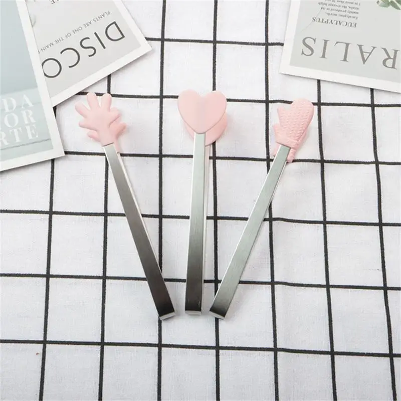 Creative Small Palm Silicone Food Tongs Stainless Steel Ice Clip Mini Dessert Ice Candy Food Dishes BBQ Clip Kitchen Toolst