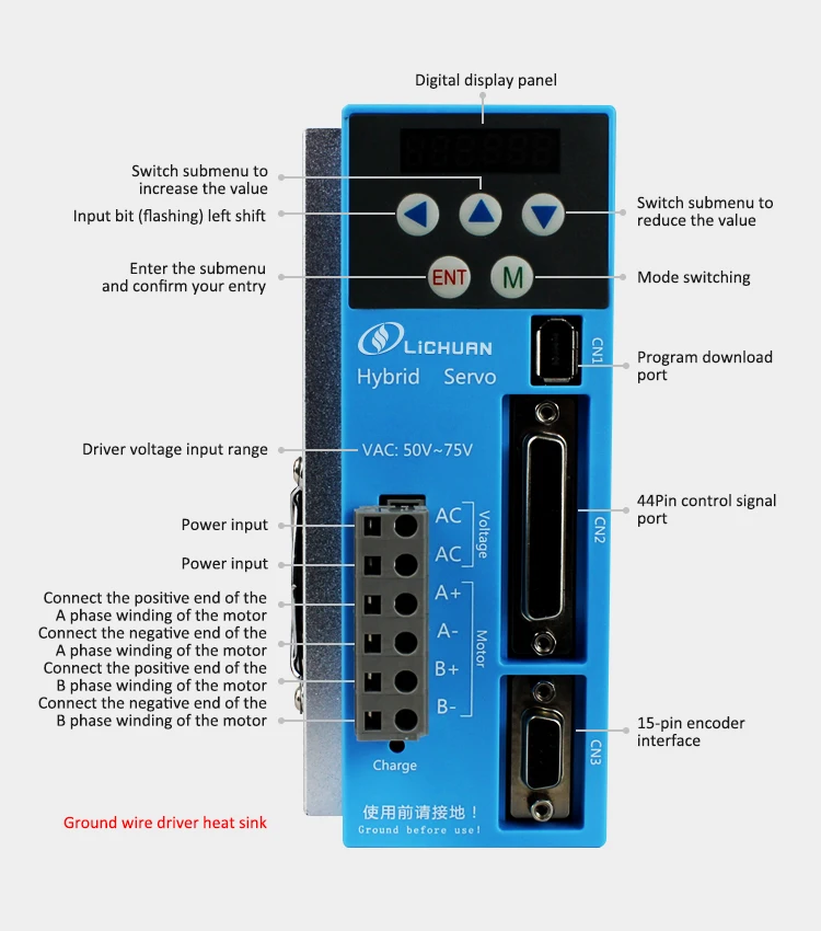 Шаговый двигатель Lichuan 8A 4,5 Нм 2-фазный гибридный шаговый двигатель Nema 34 с энкодером LC86H280 + LCDA808F