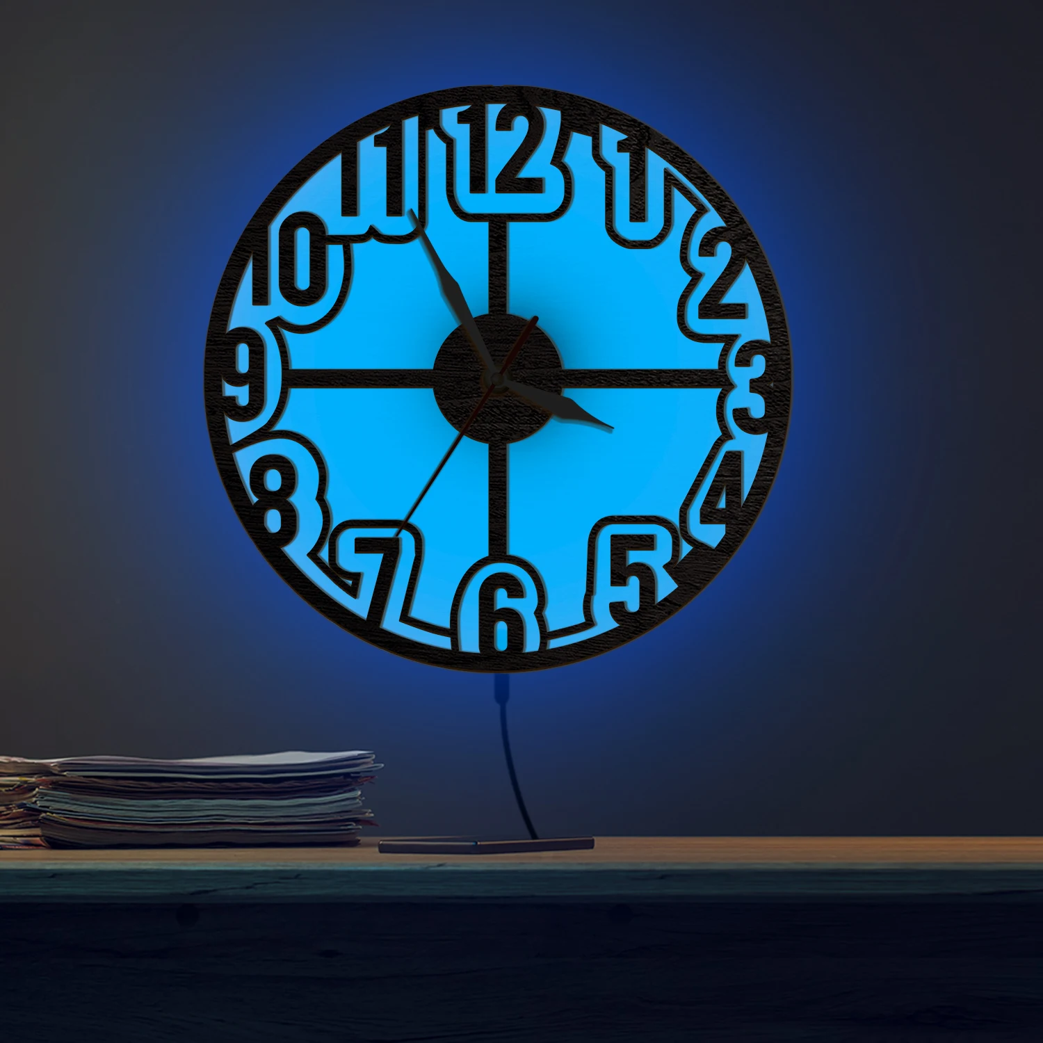 Modern Design Minimalist Wood Wall Clock with LED Backlight for Bedroom Living Room Glow in Dark Luminous Night Light Wall Clock