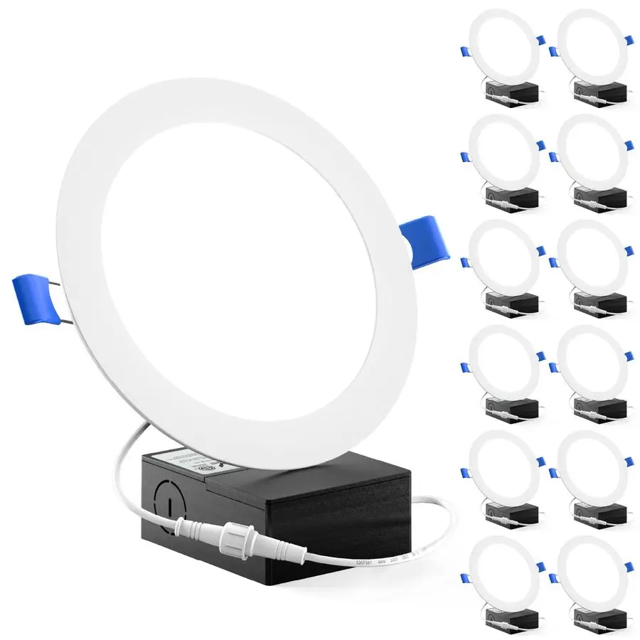 

Комплект из 12 встраиваемых светодиодных светильников 6 дюймов, безкорпусные потолочные светильники Slim с распределительной коробкой, 850 лм, эквивалент 14 Вт (аналог 100 Вт), 5000K дневной свет