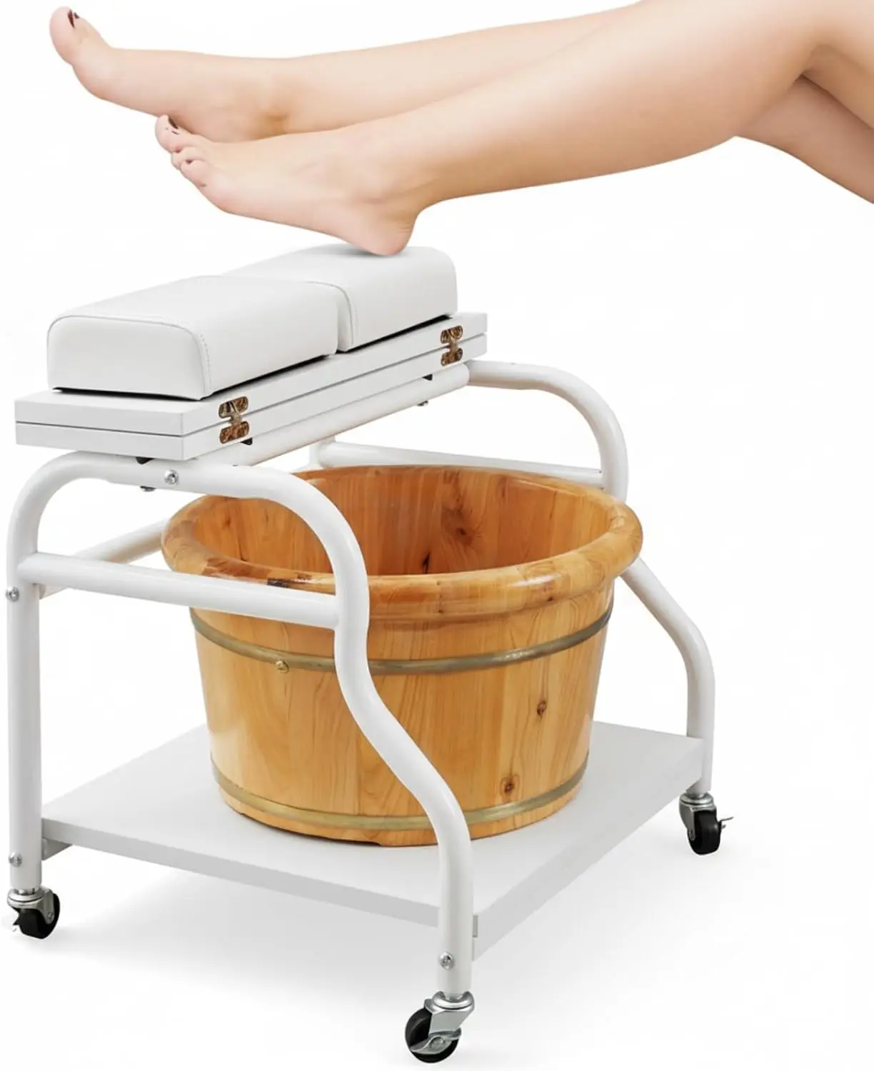 Rolling Pedicure Cart Foot Bath Trolley Portable Pedicure Station Beauty Salon Nail Bath Spa Stand Supplies Locking Wheels Adjus