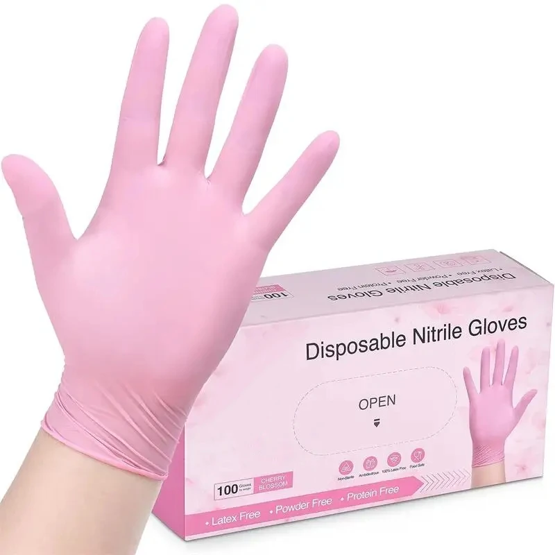Pink Nitrile Disposable Gloves for Household Cleaning Working Kitchen Gardening Dishwashing Latex Free Nail Salon Tattoo Gloves