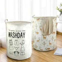 Cotton Linen Dirty Laundry Basket Foldable Round Waterproof Organizer Bucket Clothing Children Toy Large Capacity Home Storage