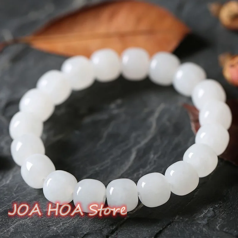 

Natural Hetian Suet White Gold Silk Jade Old-fashioned Beads Handring Men Women Jade Bracelet Noble Quality Bangle Jewelry