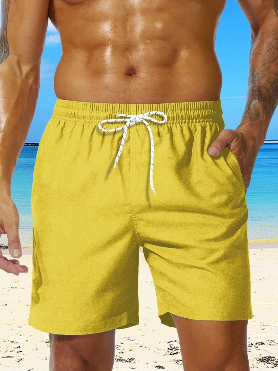 Summer Men's Solid Color Graphic Shorts 3D Printed Shorts Drawstring Trunks Man Seaside Holiday Style Shorts Pants