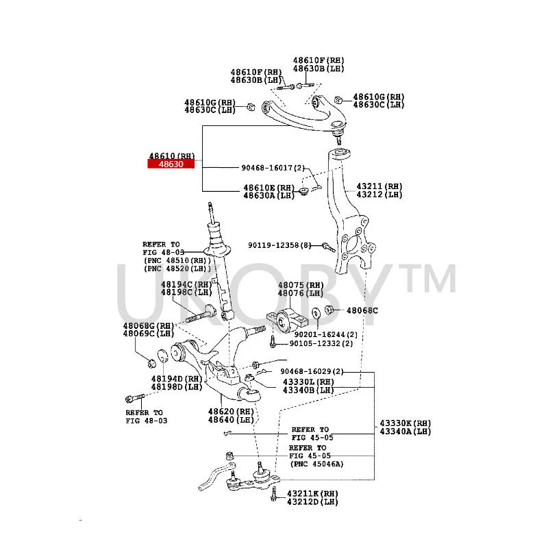 4861009020 To yo ta Crown Reiz Right front suspension upper arm assembly