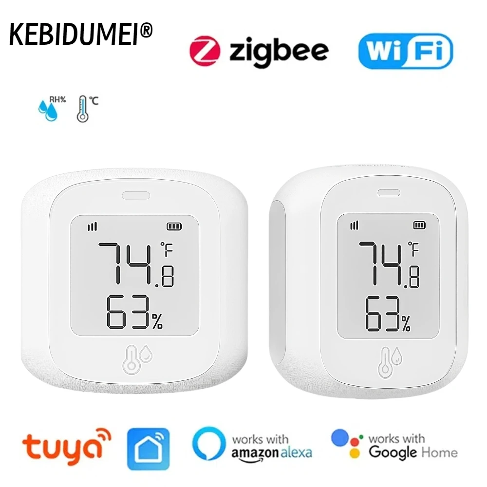 

Tuya Wi-Fi для датчика температуры и влажности ZigBee, автоматизация умного дома, комнатный термометр, ЖК-дисплей, работает с Alexa Google