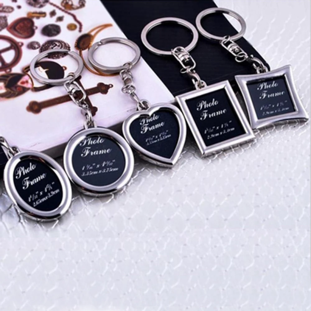 Creative Metal Insert Photo Picture Frame Keyring Heart Apple Round Keychain Fob Love Gift Car Key Chain Accessories Trinket