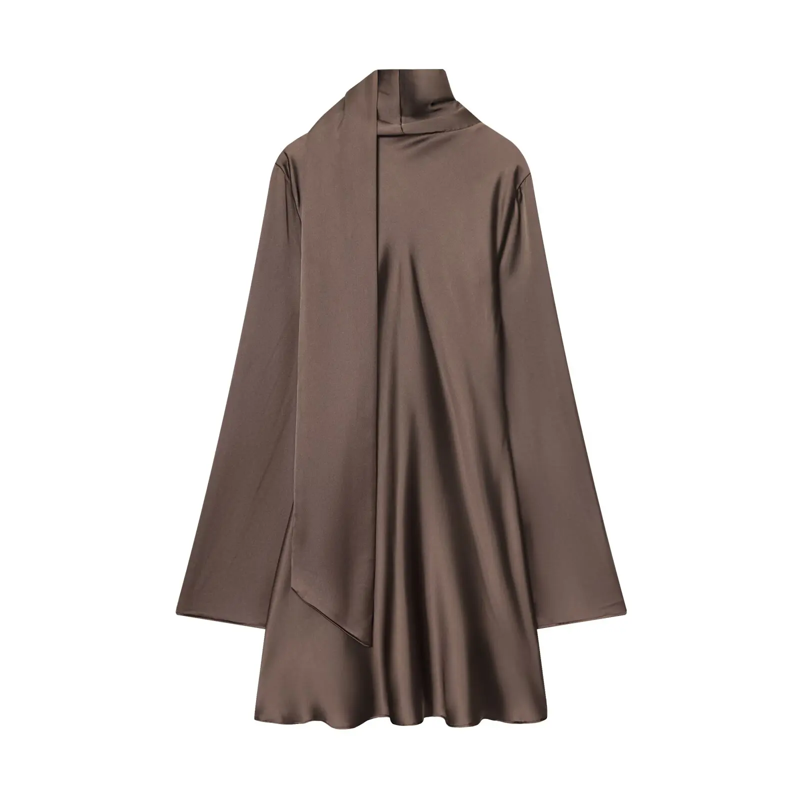 Ele Zijde Satijn Sjaal Dr Design Herfst Nieuwe Sle Dames Faion Casual Straight Cut Lang Sve V-Ne Polyestervezel