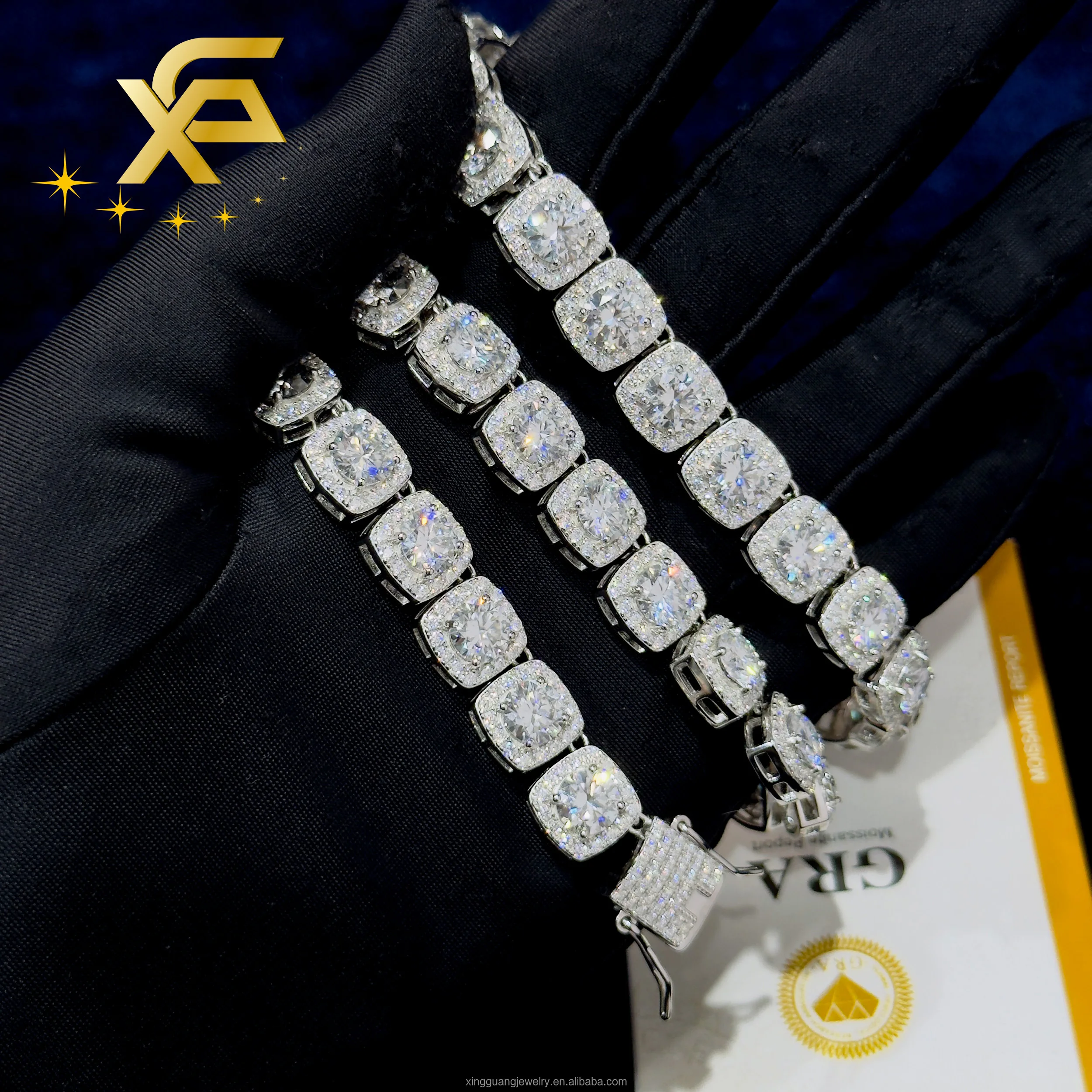 Size Large Cluster 8mm Tennis Chain VVS Moissanite White Gold Plated 925 Sterling Silver Tennis Chains for Men Women Necklace.