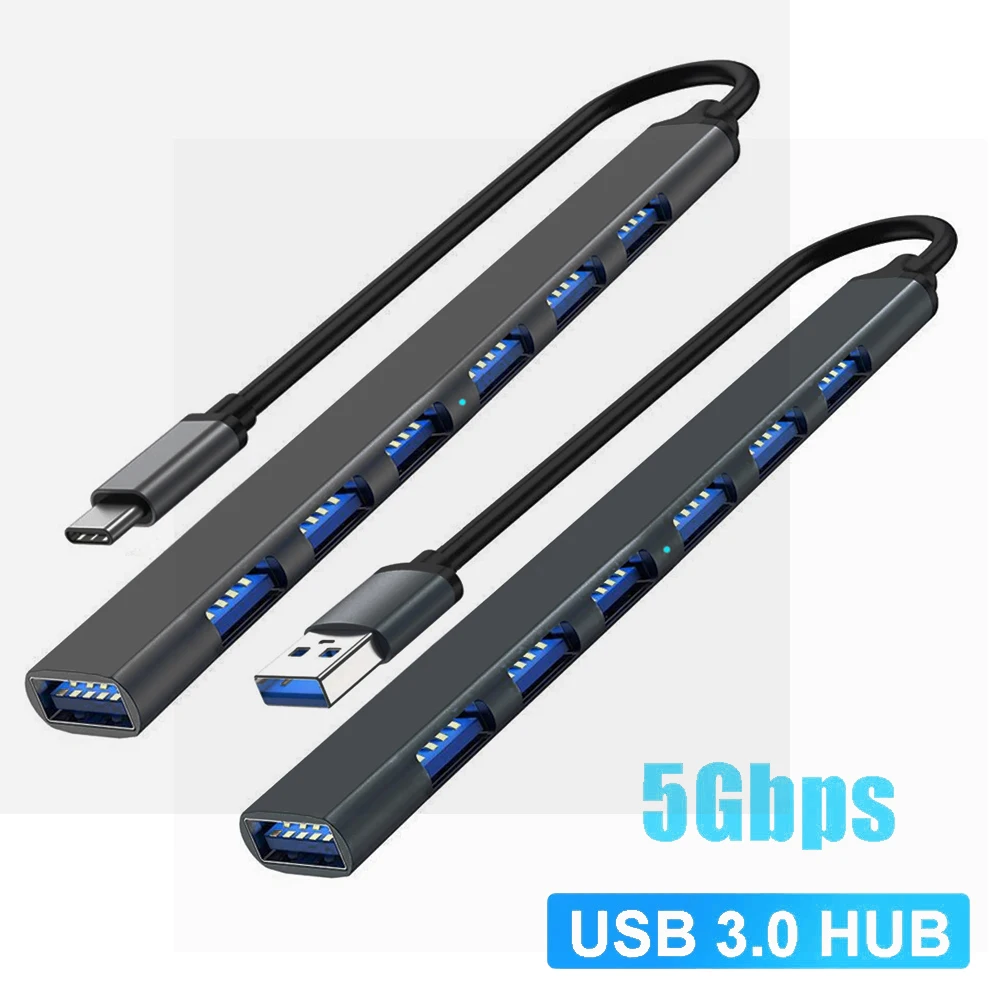 Concentrador de red USB 3,0 3,0, divisor de 7 puertos, expansor múltiple tipo C, adaptador OTG para ordenador portátil, PC, disco duro, teclado de ratón