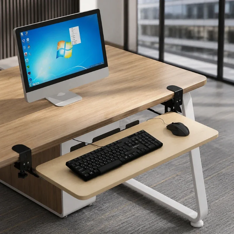 Under Desk Keyboard Tray, No-Drill Clamp-On Sliding Platform for Office Desks, Heavy-Duty, Stable, Smooth and Easy to Install