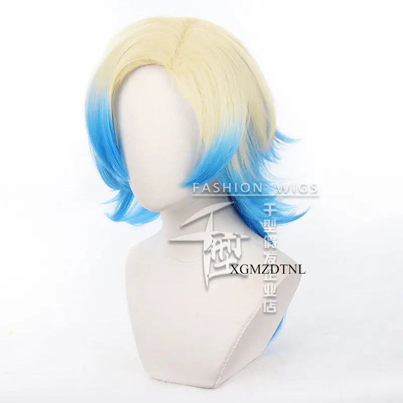 Anime Blue Lock Michael Kaiser Cosplay Wig 60cm Yellow Blue Gradient Hair U-20 Germany Team Football Bastard Munchen Roleplay