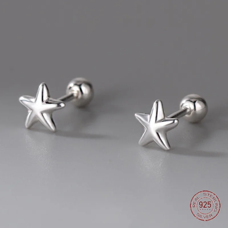 Orecchini a bottone in metallo con stella in argento Sterling 925 per ragazze Simple Originality coreano Fashion Ear Bone Nail Ladies Piercing