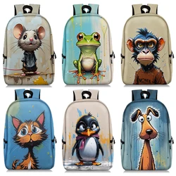 Acrylic Painting Cute Animal printing Backpack Penguin Cat Dog Frog Teenager School Bags Rucksack Bookbag Monkey Laptop DayPack