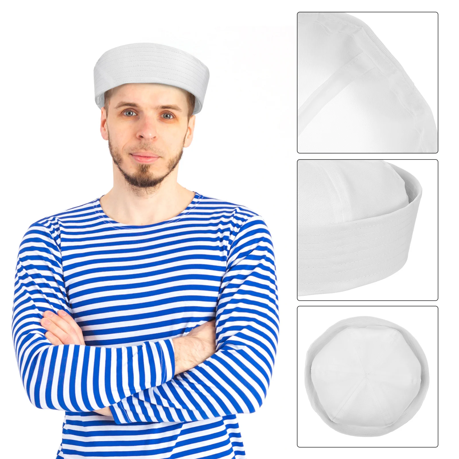 1 قطعة قبعة بحار بيضاء قسط مريحة لجميع القديسين حفلة تنكرية يخت كرنفال دور اللعب قبعة بحار زي القبعات #5