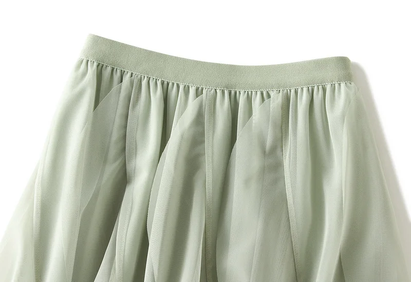 Women's Lotus Leaf Edge A Line Fairy Elastic Waist Tulle Skirt Midi High Waist Mesh Dress Solid Color Irregular Yarn Skirt D8808